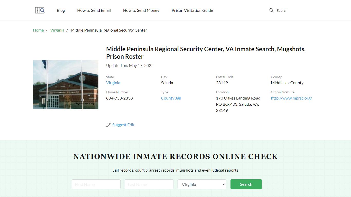 Middle Peninsula Regional Security Center, VA Inmate ...